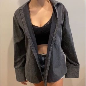 striped black collared shirt